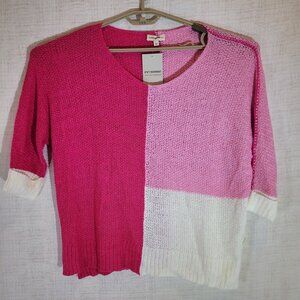 NWT Knit Sweater Womens Large Pink Colorblock 3/4 Sleeve Pullover Ee:some
